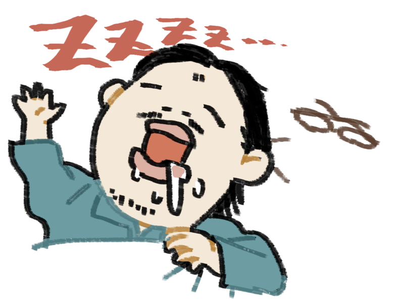 よだれを垂らして寝ている男性の画像 白抜き.png